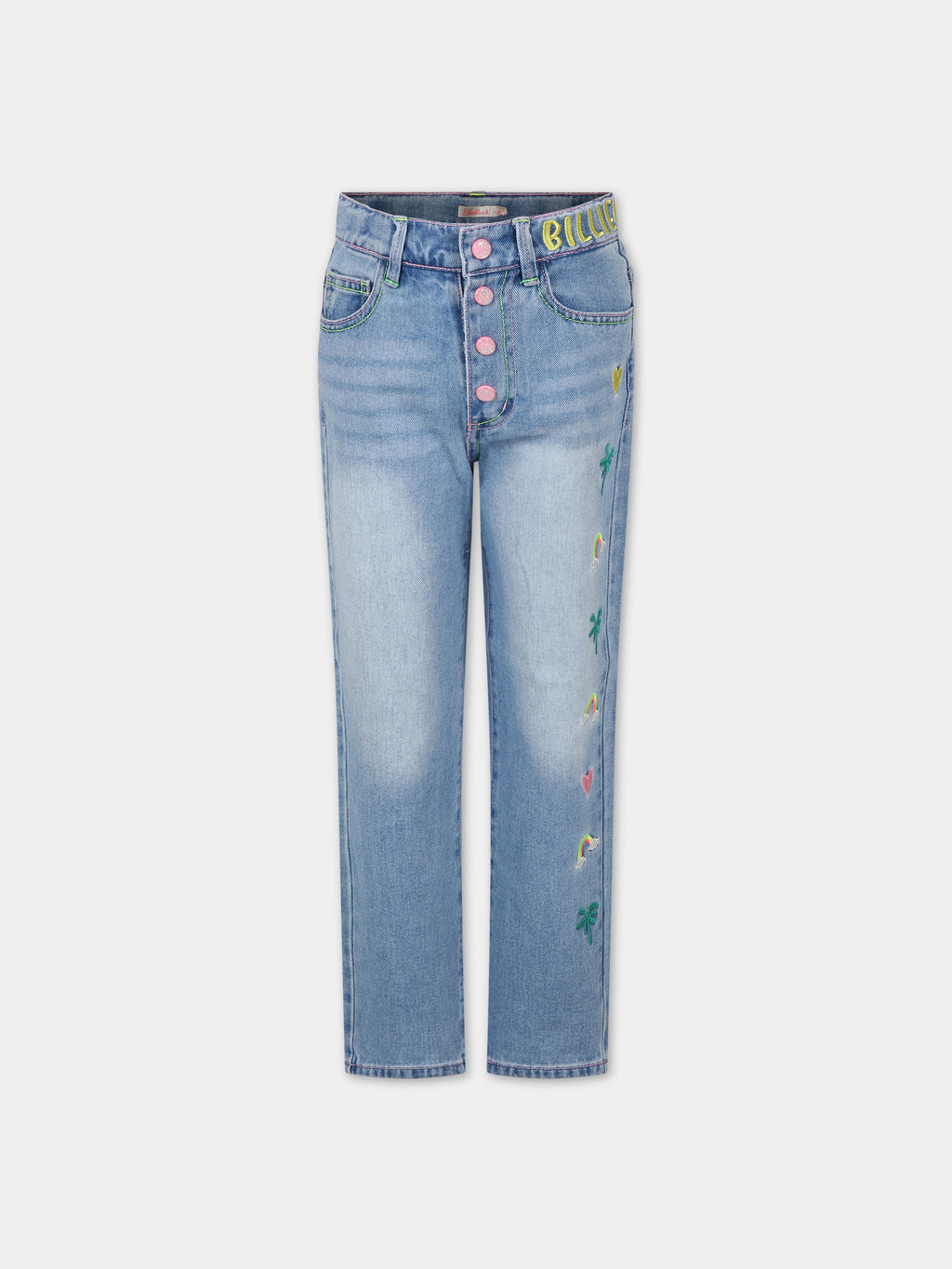 Denim jeans for girl with all-over embroidery